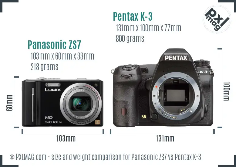 Panasonic ZS7 vs Pentax K-3 size comparison