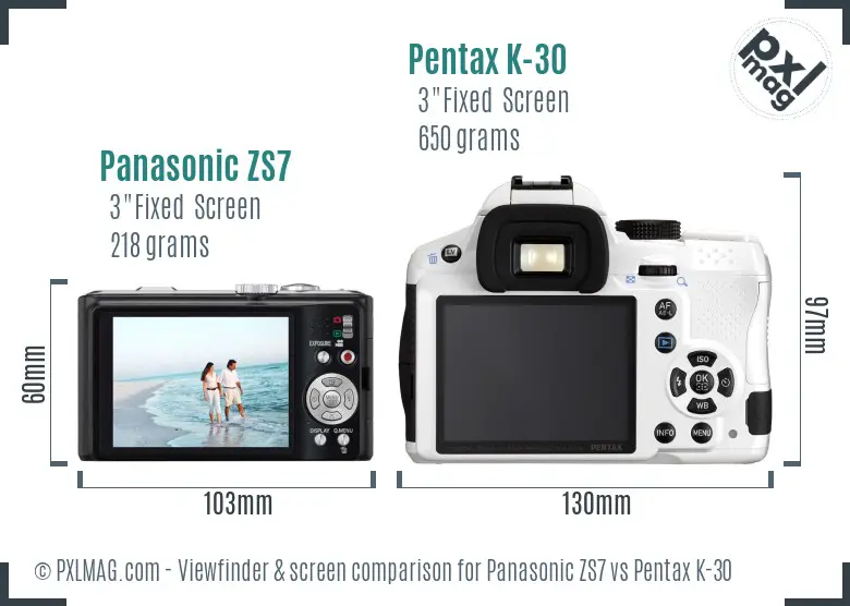 Panasonic ZS7 vs Pentax K-30 Screen and Viewfinder comparison