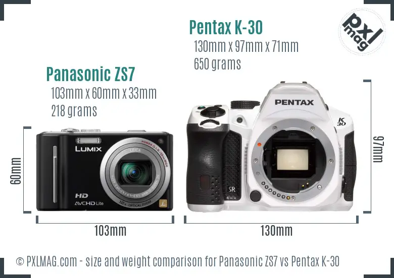 Panasonic ZS7 vs Pentax K-30 size comparison