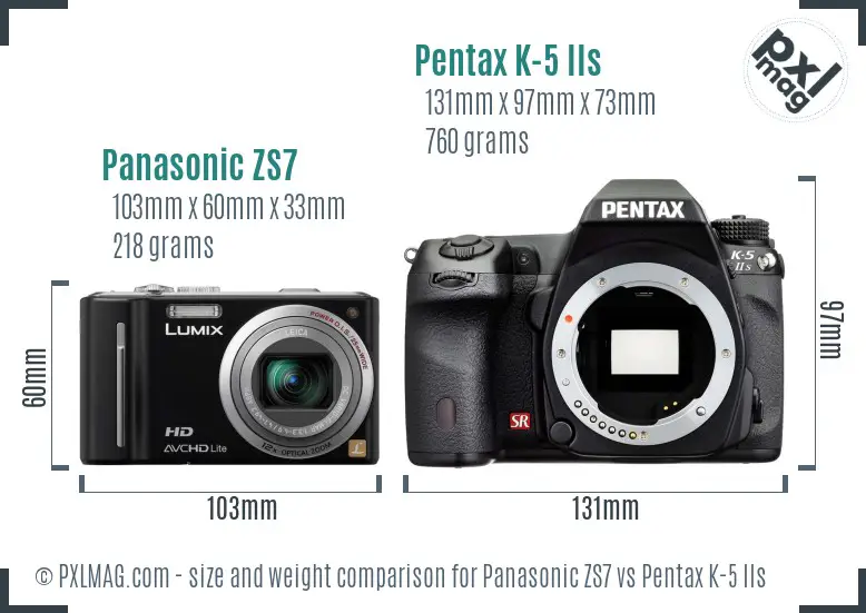 Panasonic ZS7 vs Pentax K-5 IIs size comparison