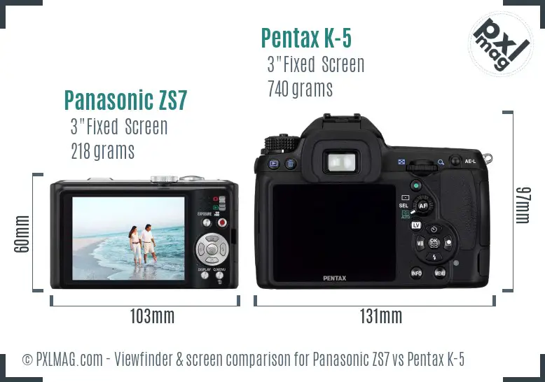 Panasonic ZS7 vs Pentax K-5 Screen and Viewfinder comparison
