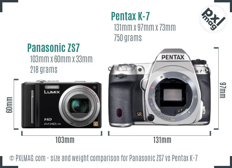 Panasonic ZS7 vs Pentax K-7 size comparison