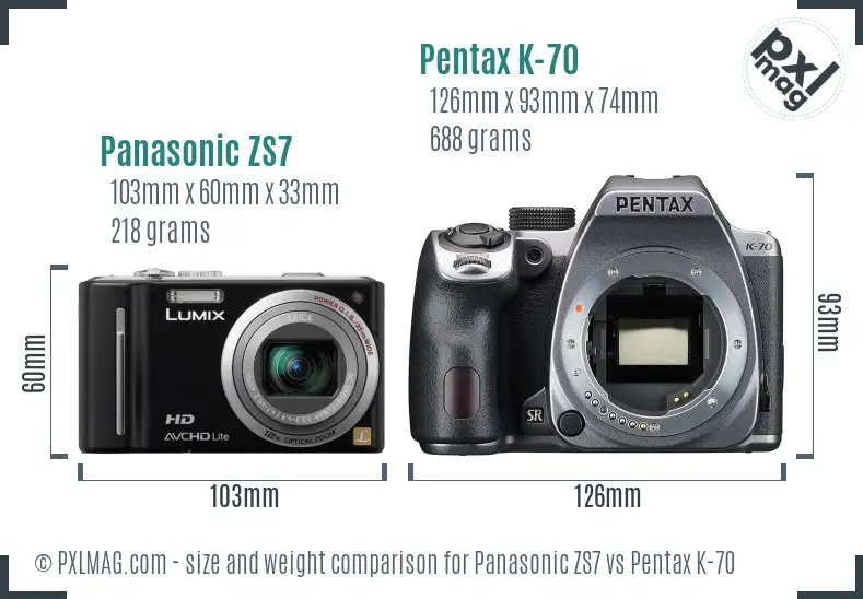 Panasonic ZS7 vs Pentax K-70 size comparison