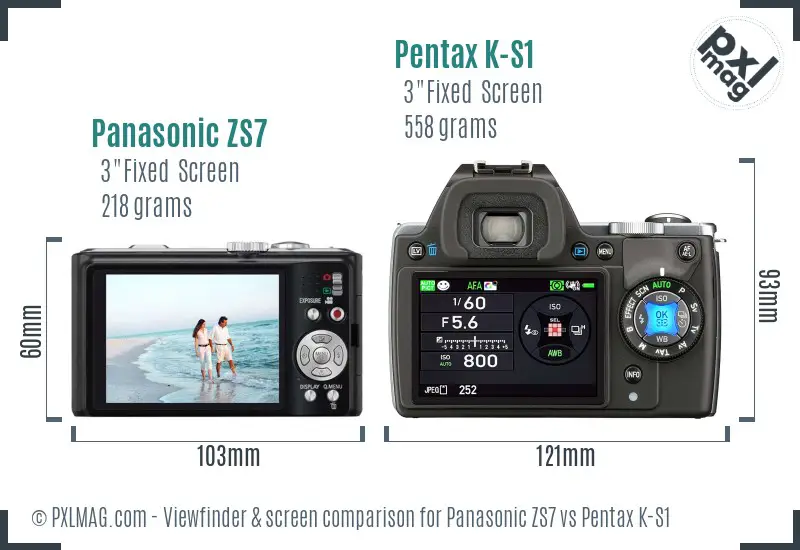 Panasonic ZS7 vs Pentax K-S1 Screen and Viewfinder comparison