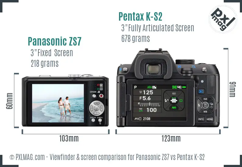 Panasonic ZS7 vs Pentax K-S2 Screen and Viewfinder comparison