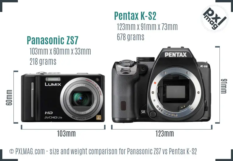 Panasonic ZS7 vs Pentax K-S2 size comparison