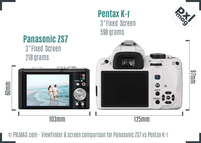 Panasonic ZS7 vs Pentax K-r Screen and Viewfinder comparison