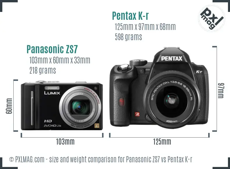 Panasonic ZS7 vs Pentax K-r size comparison