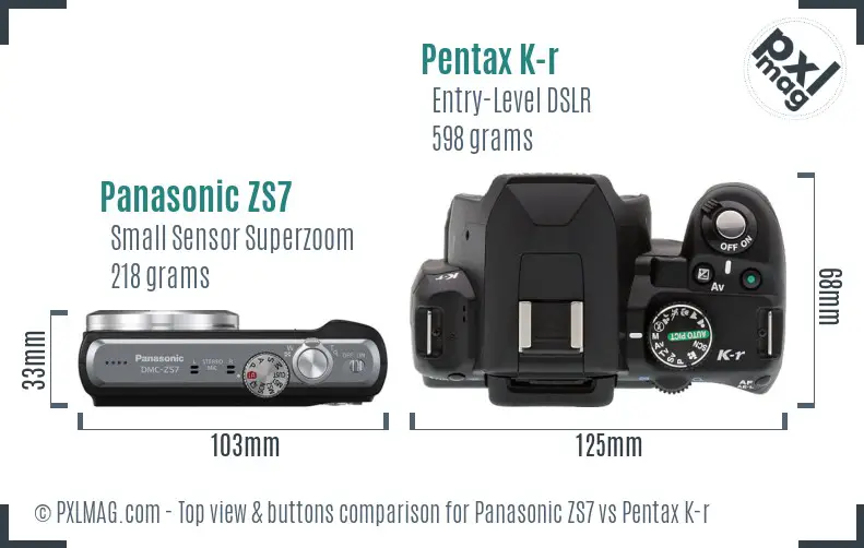 Panasonic ZS7 vs Pentax K-r top view buttons comparison