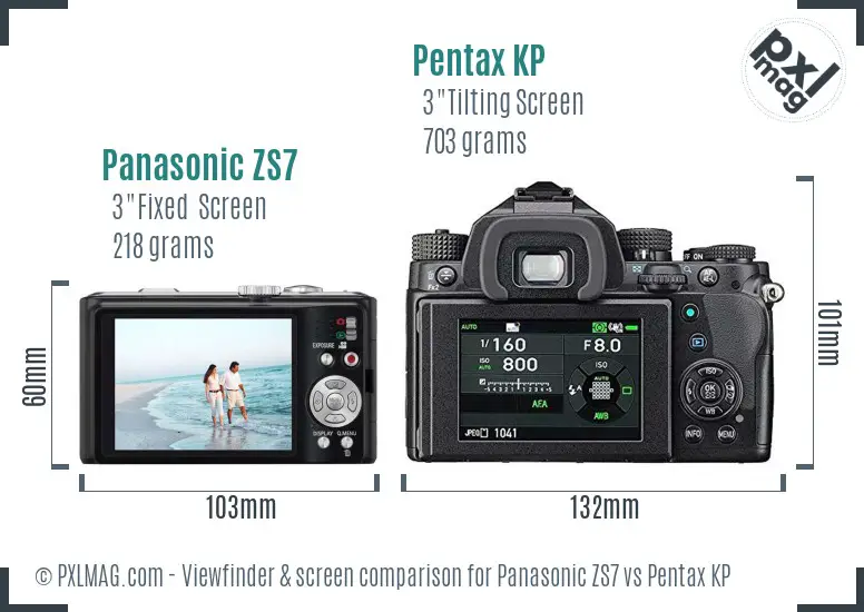 Panasonic ZS7 vs Pentax KP Screen and Viewfinder comparison