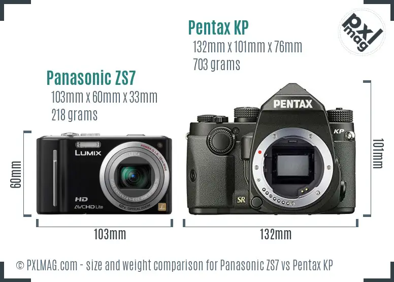 Panasonic ZS7 vs Pentax KP size comparison