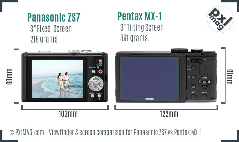 Panasonic ZS7 vs Pentax MX-1 Screen and Viewfinder comparison