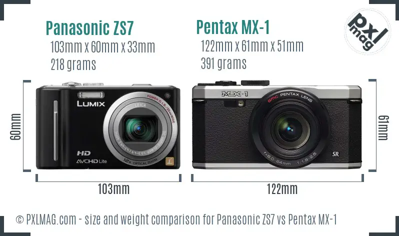 Panasonic ZS7 vs Pentax MX-1 size comparison