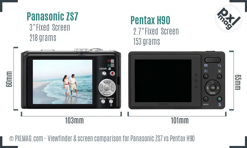 Panasonic ZS7 vs Pentax H90 Screen and Viewfinder comparison