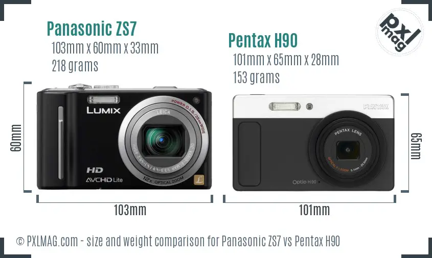 Panasonic ZS7 vs Pentax H90 size comparison