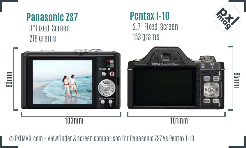Panasonic ZS7 vs Pentax I-10 Screen and Viewfinder comparison