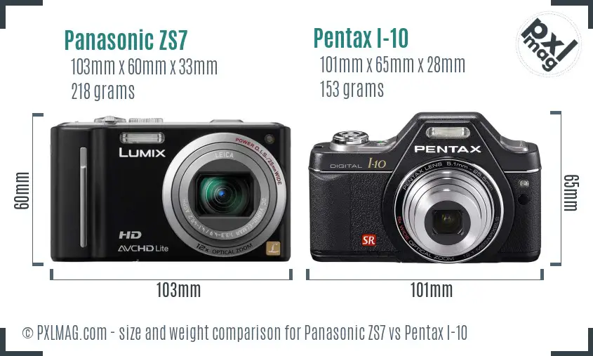 Panasonic ZS7 vs Pentax I-10 size comparison
