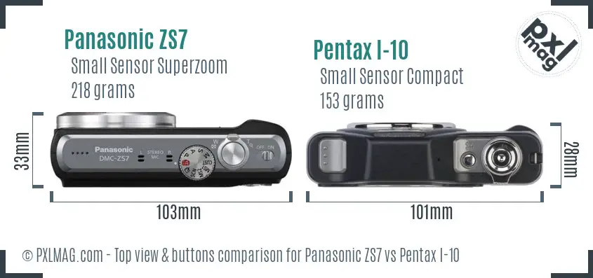 Panasonic ZS7 vs Pentax I-10 top view buttons comparison