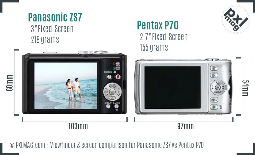 Panasonic ZS7 vs Pentax P70 Screen and Viewfinder comparison