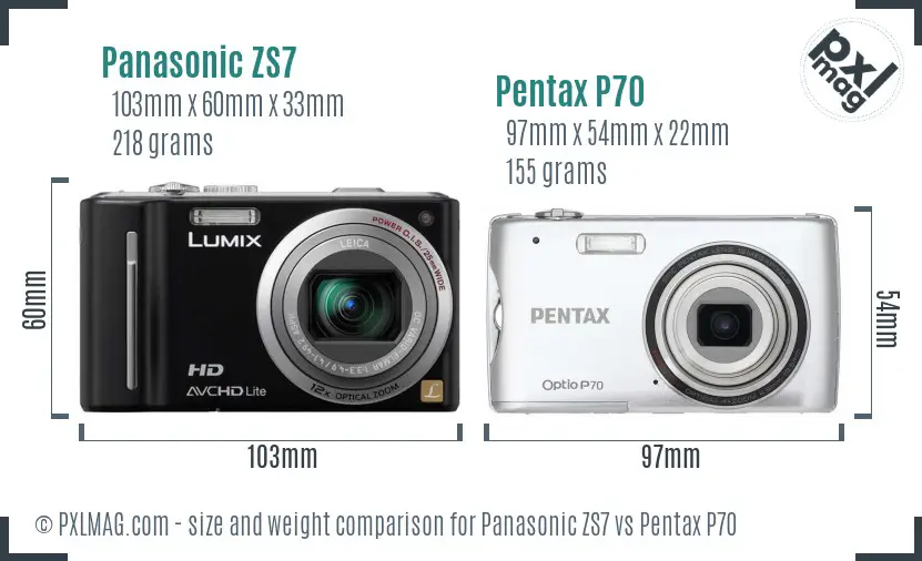 Panasonic ZS7 vs Pentax P70 size comparison