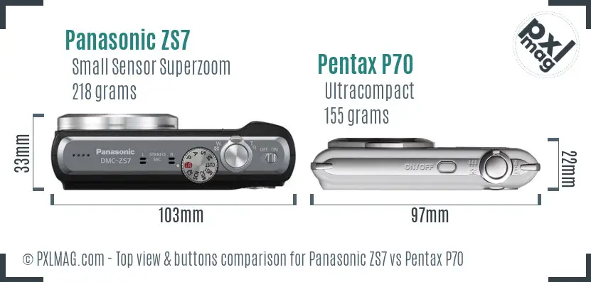 Panasonic ZS7 vs Pentax P70 top view buttons comparison