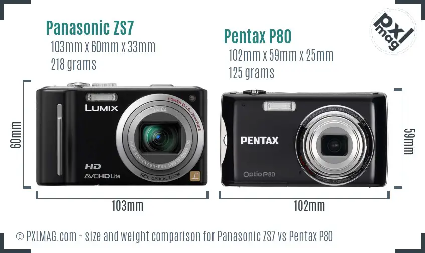 Panasonic ZS7 vs Pentax P80 size comparison
