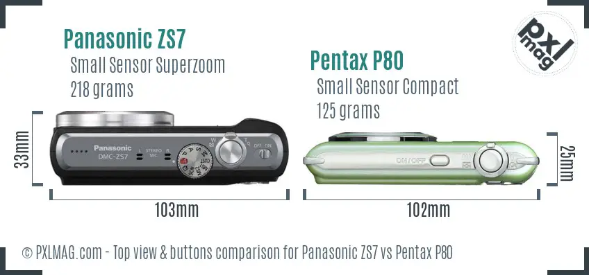 Panasonic ZS7 vs Pentax P80 top view buttons comparison