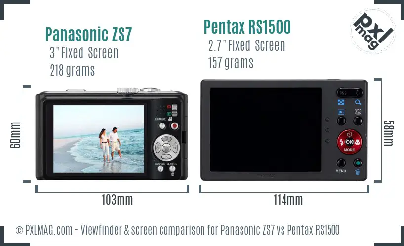 Panasonic ZS7 vs Pentax RS1500 Screen and Viewfinder comparison