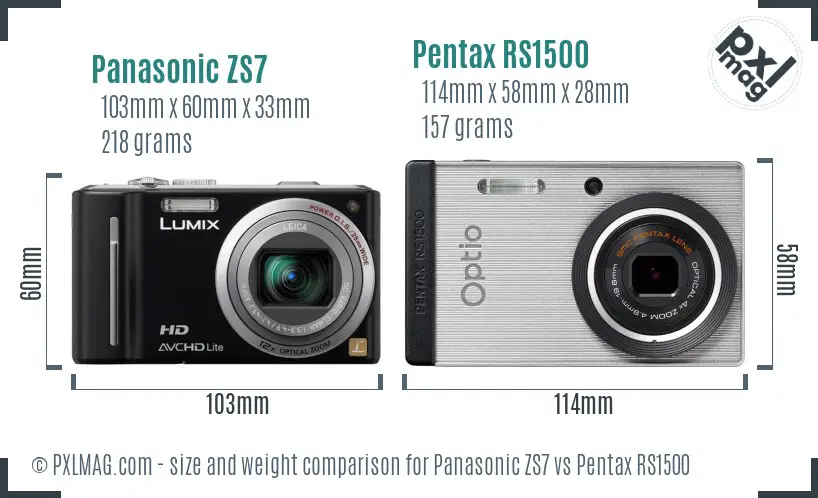 Panasonic ZS7 vs Pentax RS1500 size comparison