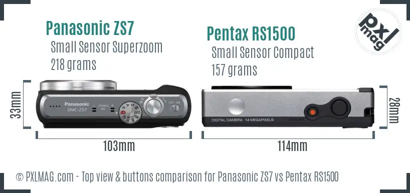 Panasonic ZS7 vs Pentax RS1500 top view buttons comparison
