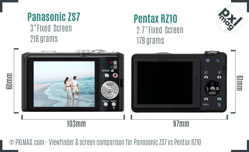 Panasonic ZS7 vs Pentax RZ10 Screen and Viewfinder comparison