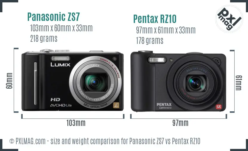 Panasonic ZS7 vs Pentax RZ10 size comparison