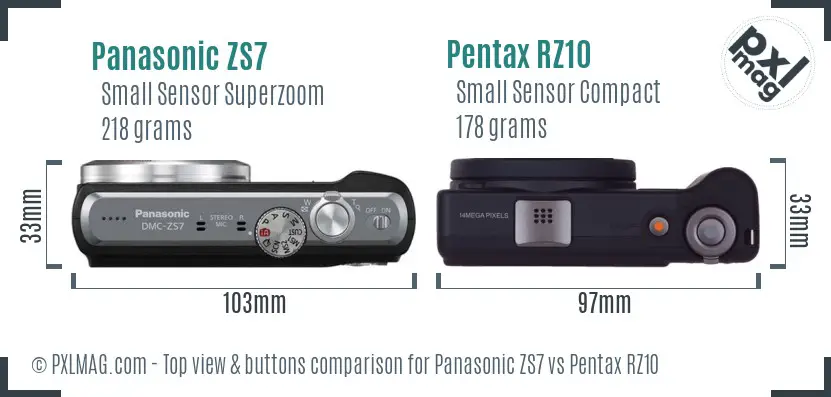 Panasonic ZS7 vs Pentax RZ10 top view buttons comparison