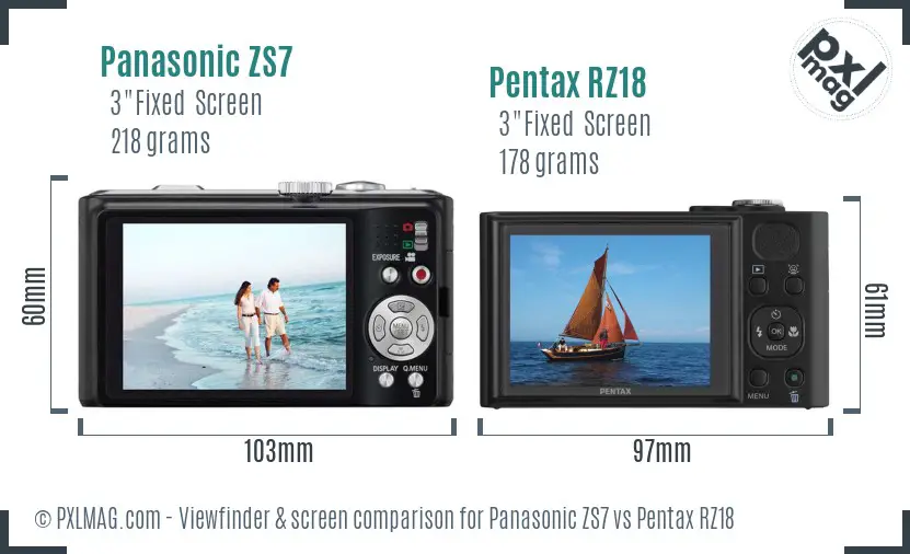 Panasonic ZS7 vs Pentax RZ18 Screen and Viewfinder comparison