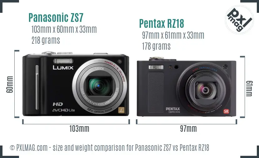 Panasonic ZS7 vs Pentax RZ18 size comparison