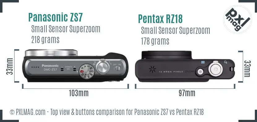 Panasonic ZS7 vs Pentax RZ18 top view buttons comparison