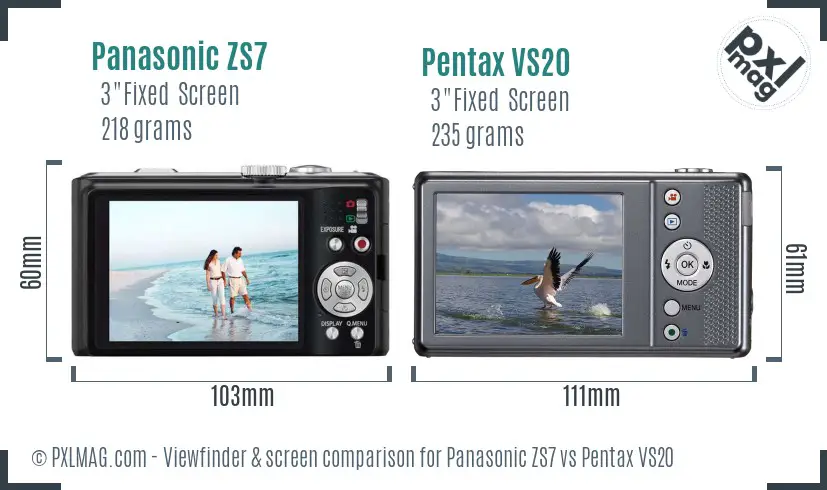 Panasonic ZS7 vs Pentax VS20 Screen and Viewfinder comparison