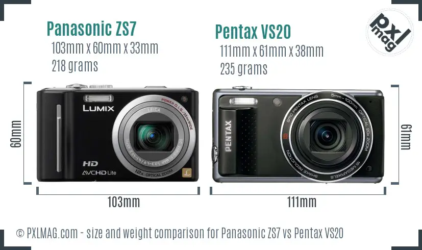 Panasonic ZS7 vs Pentax VS20 size comparison