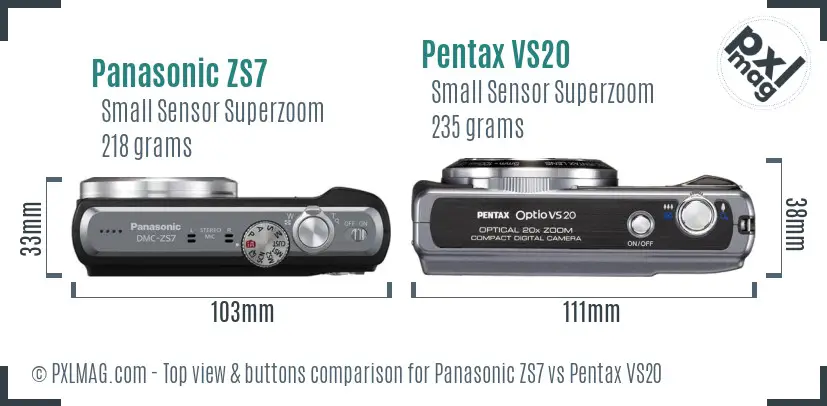 Panasonic ZS7 vs Pentax VS20 top view buttons comparison