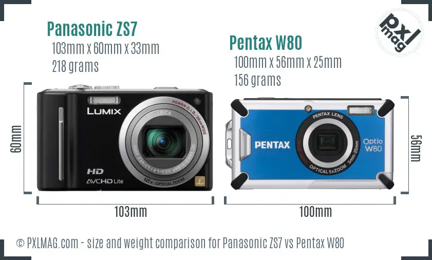 Panasonic ZS7 vs Pentax W80 size comparison