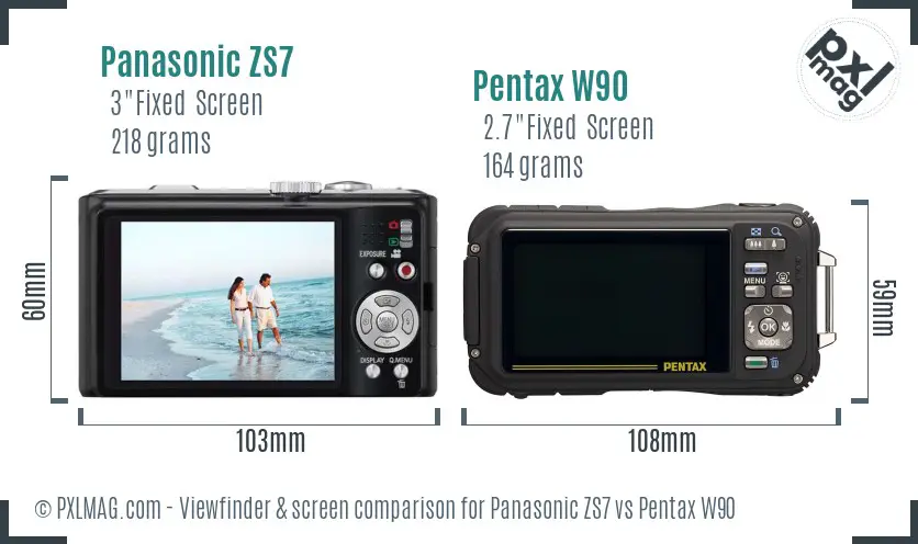 Panasonic ZS7 vs Pentax W90 Screen and Viewfinder comparison