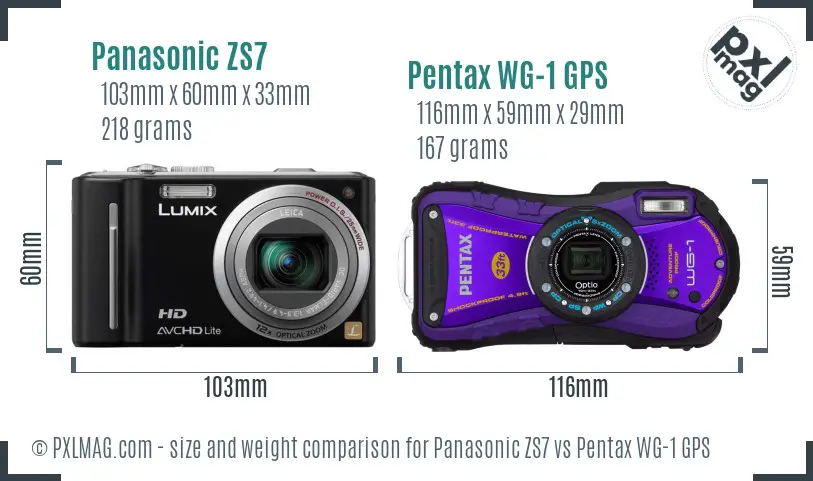 Panasonic ZS7 vs Pentax WG-1 GPS size comparison