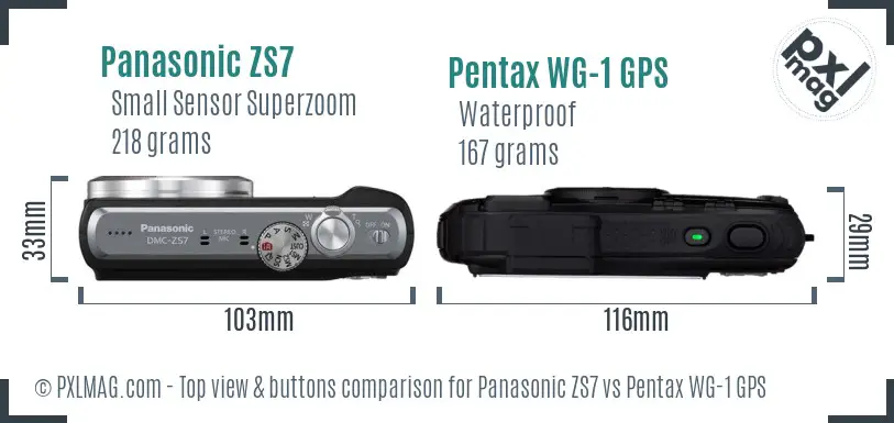 Panasonic ZS7 vs Pentax WG-1 GPS top view buttons comparison