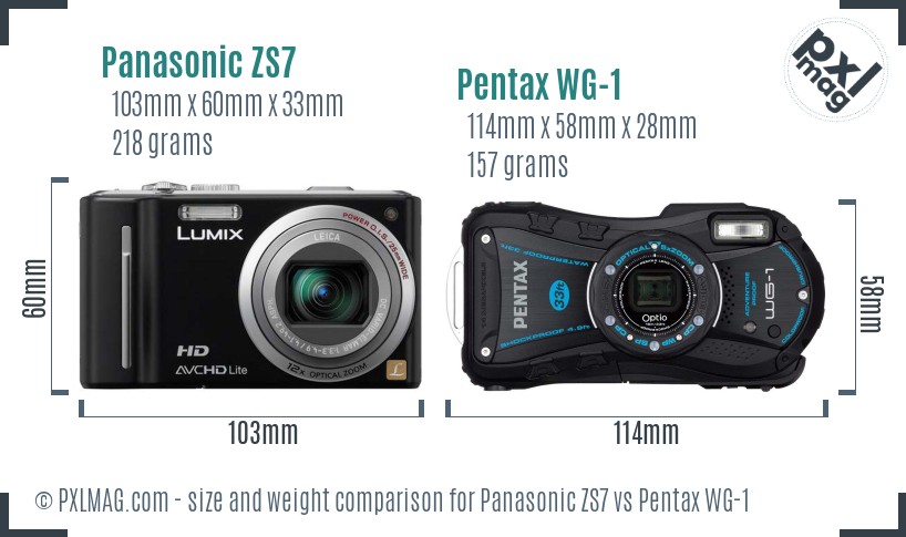 Panasonic ZS7 vs Pentax WG-1 size comparison
