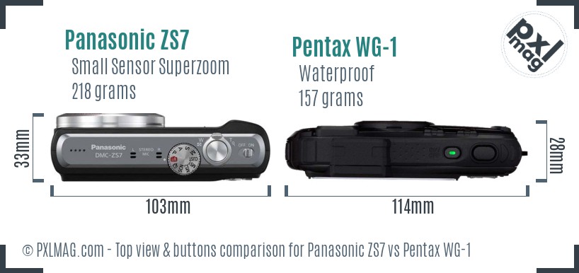 Panasonic ZS7 vs Pentax WG-1 top view buttons comparison