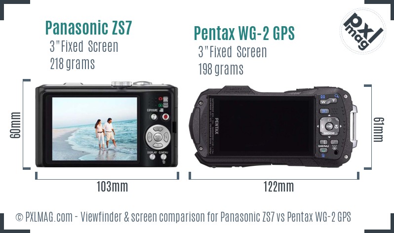 Panasonic ZS7 vs Pentax WG-2 GPS Screen and Viewfinder comparison