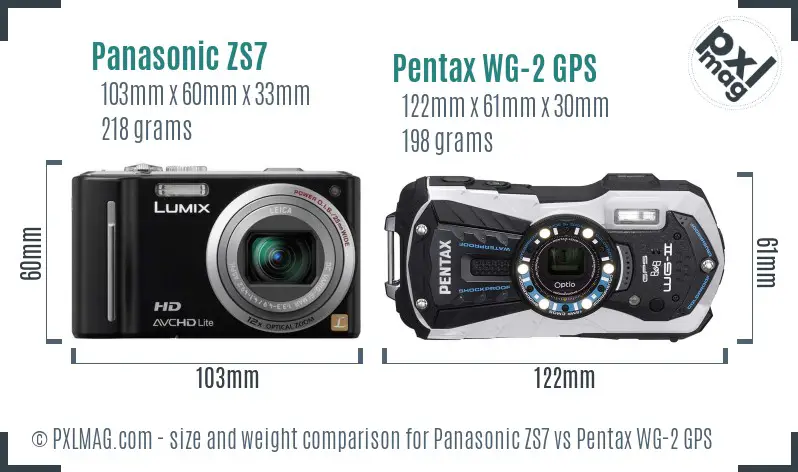 Panasonic ZS7 vs Pentax WG-2 GPS size comparison