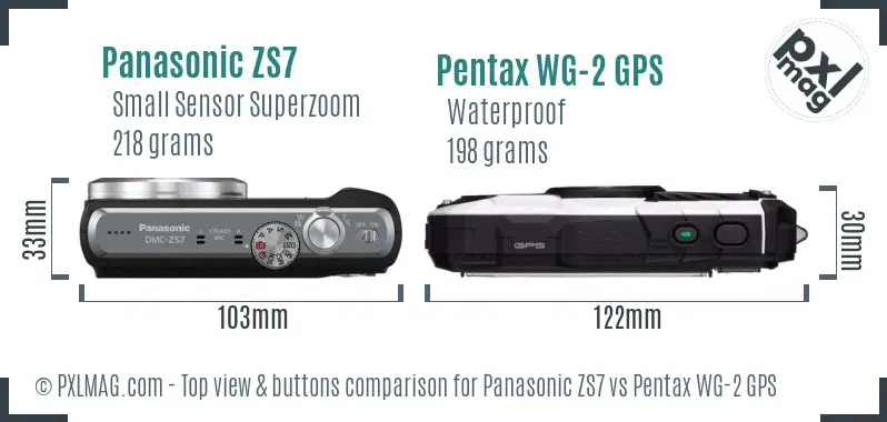 Panasonic ZS7 vs Pentax WG-2 GPS top view buttons comparison