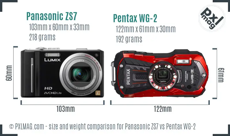 Panasonic ZS7 vs Pentax WG-2 size comparison