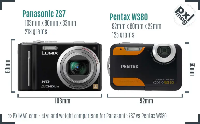 Panasonic ZS7 vs Pentax WS80 size comparison